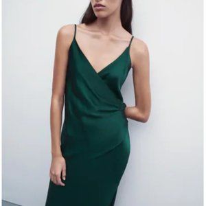 ZARA MEDIUM DRAPED LINGERIE-STYLE DRESS in Green